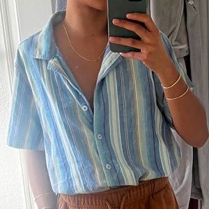 Casual Blue Striped Button Down